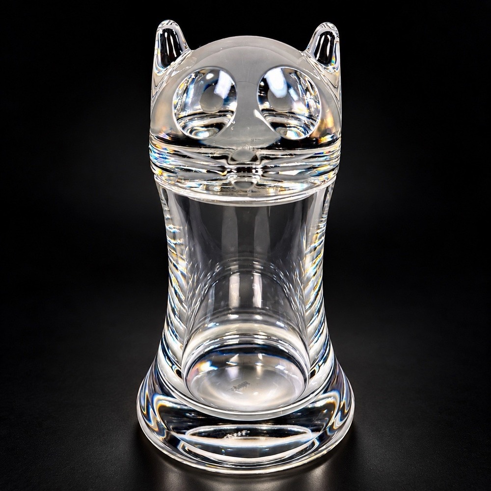 Vintage Spode Crystal Cat Candy Jar Lid West Germany Clear Glass Signed 6.75"